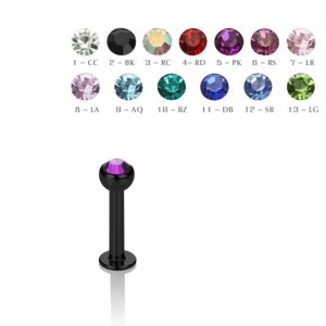 Black Steel - Labret - crystal 1,2 mm - 3 mm - LG