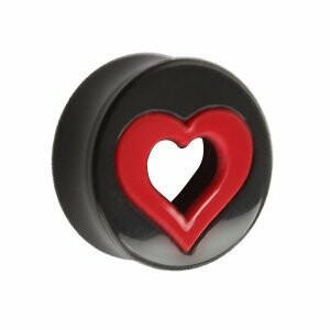 Kunststoff - Plug - schwarz - Rotes Herz - 10 mm