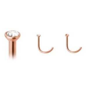 Rosegold Steel - Nasen Spirale mit Kristall