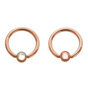 Rosegold Steel - Ball Closure Ring - Flat Ball Crystal