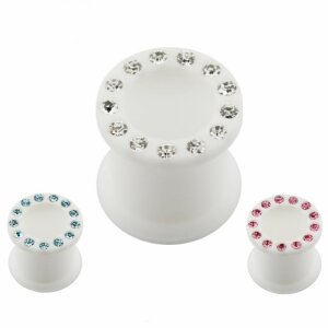 5 mm - AQ - aigue-marine - silicone - tunnel - blanc -...
