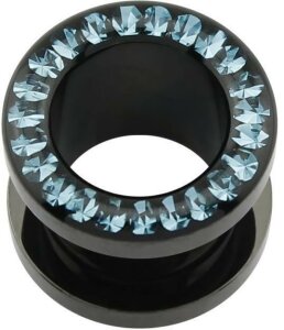 Acrylic - Flesh Tunnel - Black - Aqua Marine (AQ) - Epoxy