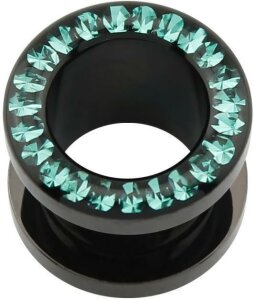 Acryl - Flesh Tunnel - schwarz - Blue Zircon (BZ) - Epoxy