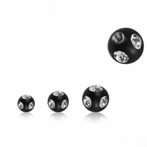 Black Steel - Screw ball - with clear crystal