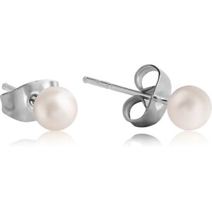 Stahl - Ohrstecker 1 Paar - Perlen Design - Creme