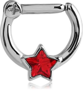 Stahl - Septum Clicker - Stern Design RD- Rot