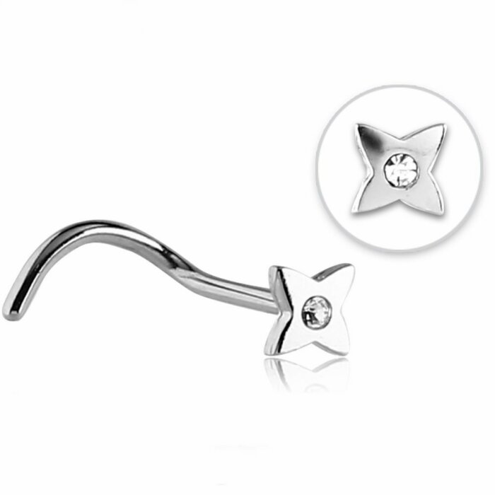 Stahl - Nasenstecker - Blume - Kristall