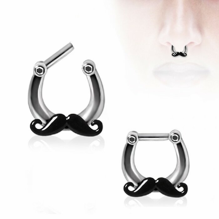 Stahl - Septum Clicker - Mustache Design