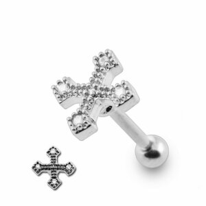 Steel - Ear stud - Cross - Crystal - Tragus