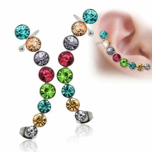 Steel - Ear Stud - Curved Crystal - Colorful