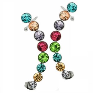 Steel - Ear Stud - Curved Crystal - Colorful