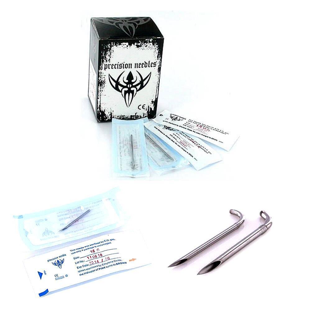 Piercing Needles with thread 100 pcs sterile