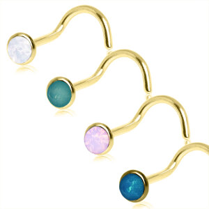 Gold Steel - curved Nose Stud - Opalite