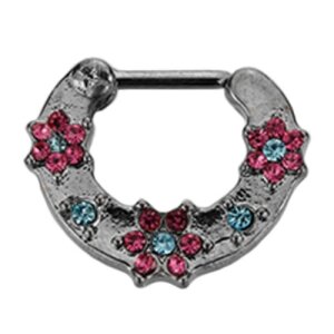 Stahl - Septum Clicker - Blumen - Kristall