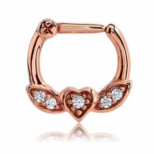 Rosegold Steel - Septum Clicker - Herz - Kristall