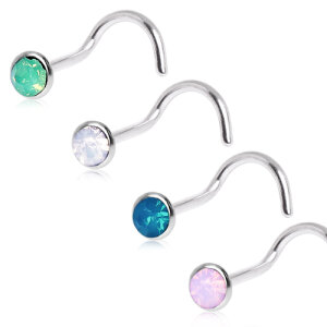 Steel - curved Nose Stud - Opalite White