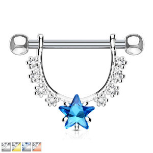 Steel - Nipple Bar - Star - Crystal