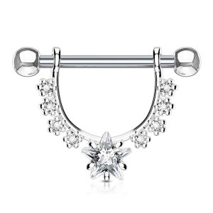 Steel - Nipple Bar - Star - Crystal