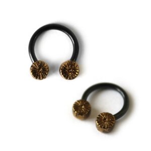 Black Steel - Circular Barbell - Design Balls - gold