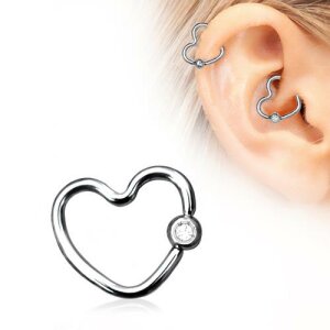 Stahl - Ohrring - Herz - Kristall - Klemmring - 1 Paar