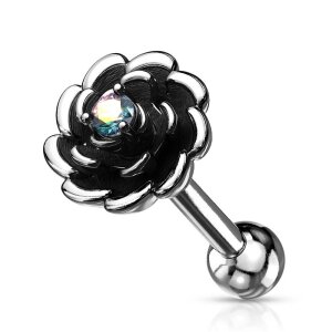 Stahl - Ohrstecker - Blume - Kristall