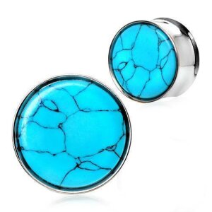 Steel - Plug - Turquoise Stone Inlay - Double Flare