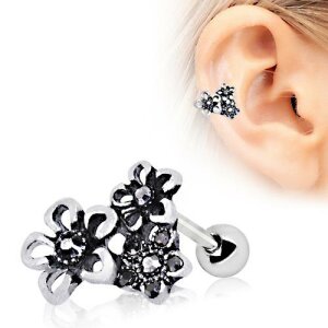 Steel - Ear Stud - Accented Flower