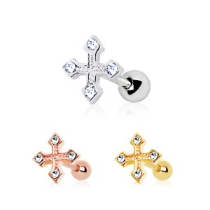 Steel - Ear Stud - Cross - Crystal