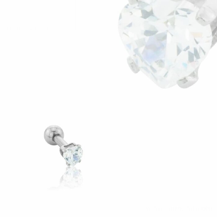 Stahl - Barbell - mit gefasstem Zirkonia - Tragus - Herz