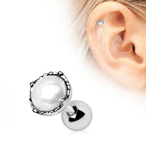 Steel - Ear Stud - Pearl