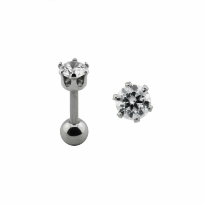 Stahl - Barbell - mit gefasstem Zirkonia - Tragus - Rund