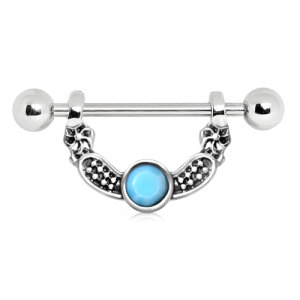 Stahl - Nipple Ring - Türkis verziert