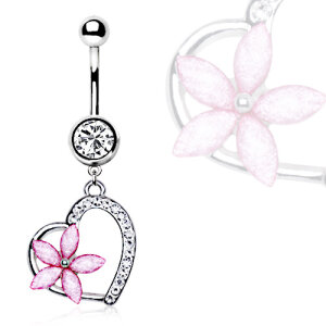 Steel - Banana - Pink Flower on a Heart - Crystal