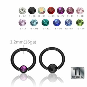 Black Titanium - BCR ball closure ring - crystal - 1,2 mm