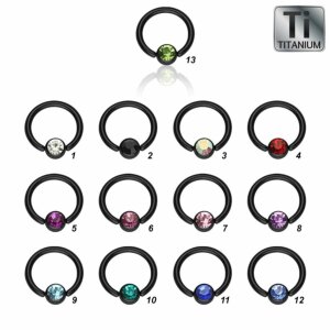 Black Titanium - BCR ball closure ring - crystal - 1,2 mm