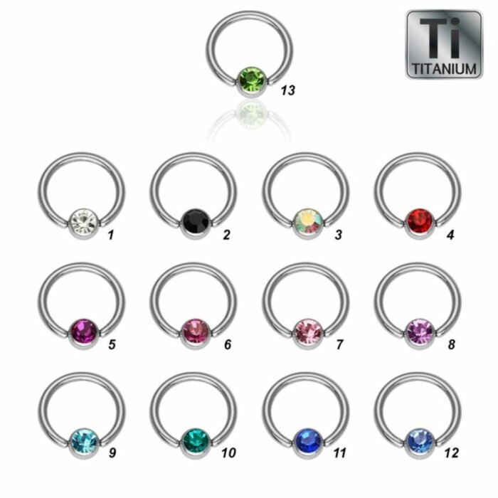 Titan Intimate Piercing Jewellery Ring Bcr 1,2mm with 2 Zirconia Balls in 4mm+