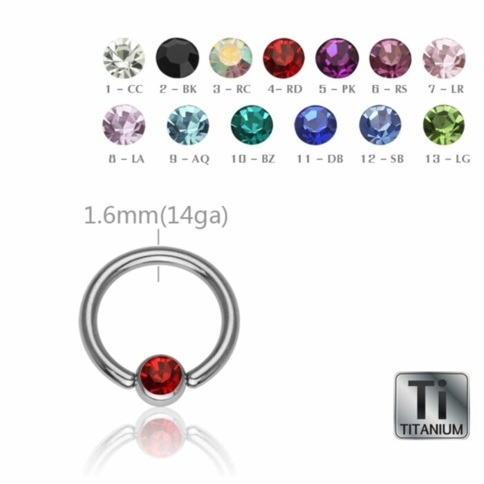 Ti Gloss Titan - BCR Klemmring - Kristall - 1,6 mm