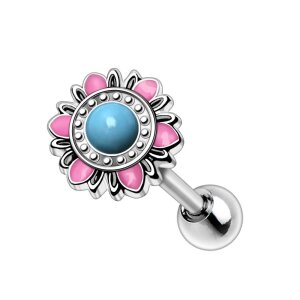 Steel - Ear stud - Flower - Turquoise - Tragus