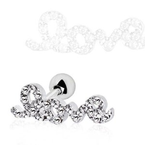 Steel - Barbell - Tragus - Love - Crystal