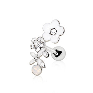 Steel - Barbell - Tragus - Butterfly & Blossom - Crystal
