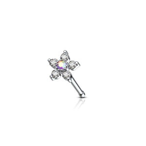 Steel - Nose Bone - Flower - Crystal