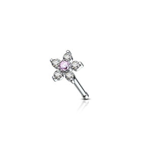 Steel - Nose Bone - Flower - Crystal