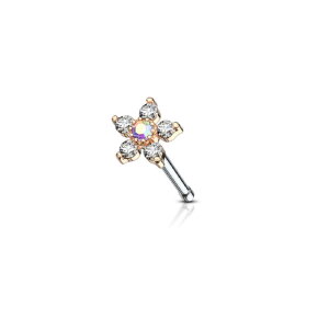 Steel - Nose Bone - Flower - Crystal