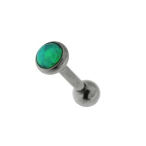 Steel - Tragus - Opal - Flat Disc EM - Emerald Green