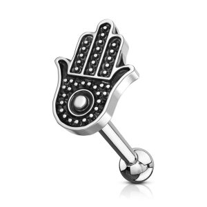 Steel - Ear Stud - Hamsa Hand