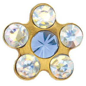 Gold Steel - Studs - Flower - Aquamarine - Studex System 75