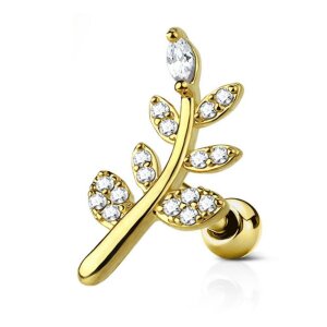 Stahl - Barbell - Tragus - Zweig Gold