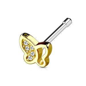 Stahl - Nasenpin - Schmetterling - Kristall Gold / CC -...