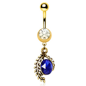 Gold Steel - Banana - blue crystal - Laurel Leaf