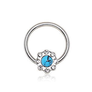 Steel - BCR ball closure ring - flower - turquoise